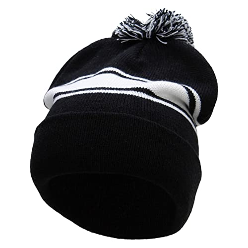 e4Hats.com Striped Pom 12 inch Cuff Long Beanie - color: Black White
