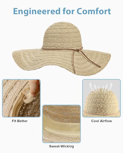 Sun Beach Hats Women Floppy Summer Sunhat with Wide Brim Packable Foldable Travel Accessories - color: Khaki, size: Large