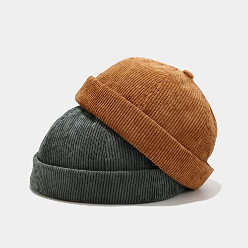 Stylish Corduroy No Brim Harbour Skull Cap with Strap - color: 99-green