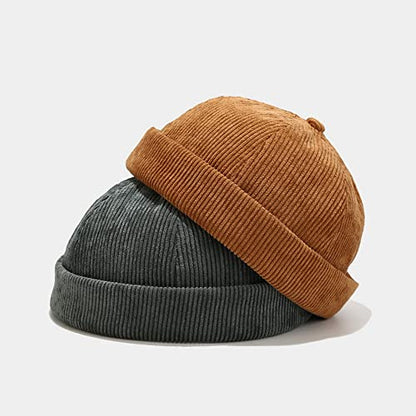 Stylish Corduroy No Brim Harbour Skull Cap with Strap - color: 99-green
