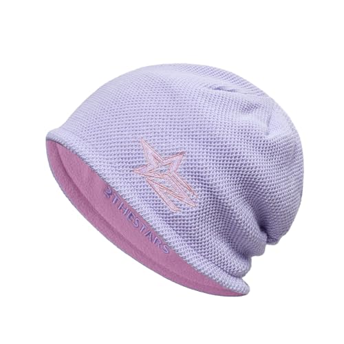 Reversible Winter Beanie Fleece Lined Warm Windproof Knit Hat - color: Pink
