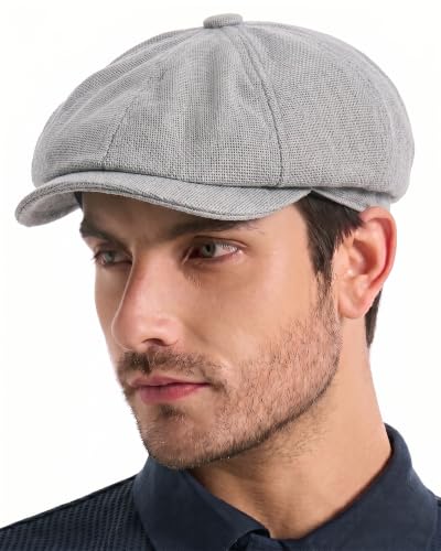 ZLYC Newsboy Cap for Men Summer Flat Cap Lightweight Beret Hat - color: Solid Light Gray
