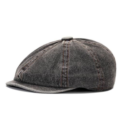 Quanhaigou Newsboy Flat Cap, Men's Vintage Gatsby Ivy Cabbie Hat, Beret Golf Driving Hats - color: Plain Denim Black