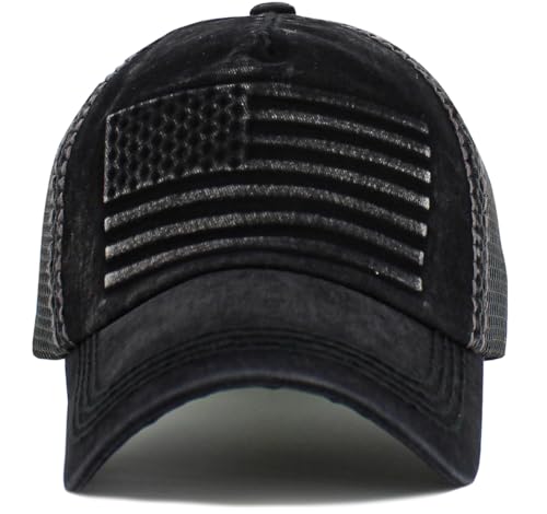 KBETHOS Flag USA America Military Thin Blue Line Thin Red Line Vintage Distressed Baseball Cap Dad Hat Unisex Adjustable… - color: Black Flag Mesh Ballcap
