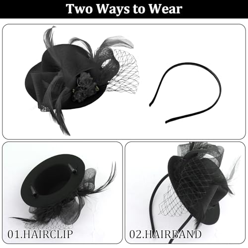 Fascinator Hat Tea Party Accessories Wedding Headwear for Girls and Women - color: Black