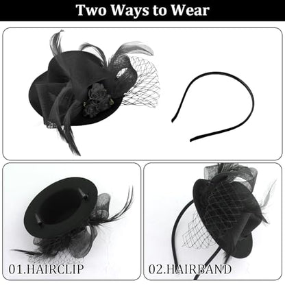 Fascinator Hat Tea Party Accessories Wedding Headwear for Girls and Women - color: Black