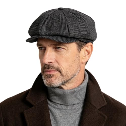 PURFUN Men's Classic 8 Panel Leisure Ivy Caps Vintage Thermal Baker Newsboy Flat Caps Golf Driving Cabbie Driver Peaked Hats - color: Grey