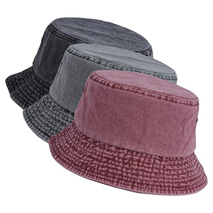 Washed Cotton Bucket Hats Packable Summer Beach Cap for Men Women - color: Ce-bh-black-gray-winered
