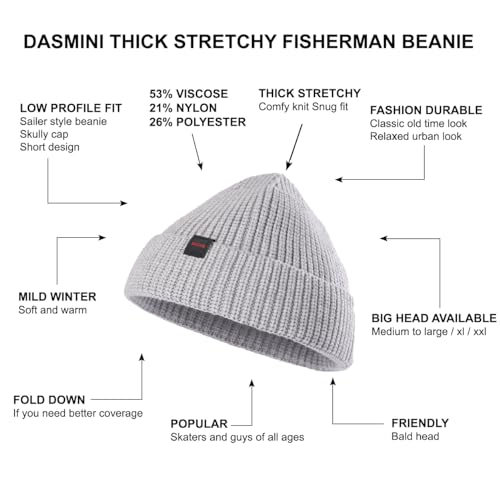 Fisherman Beanie Hats for Men Women,Knit Trawler Skull Cap,Watch Cap,Spring Fall Winter Warm Short Hats - color: (Thick Stretchy)-grey-m
