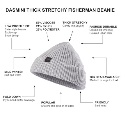 Fisherman Beanie Hats for Men Women,Knit Trawler Skull Cap,Watch Cap,Spring Fall Winter Warm Short Hats - color: (Thick Stretchy)-grey-m
