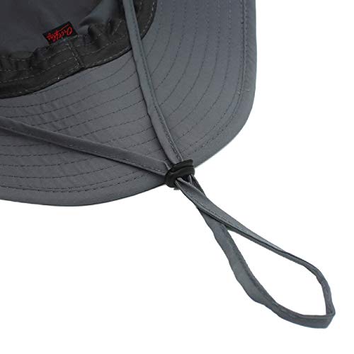Women Lightweight Safari Sun Hat Quick Dry Fishing Hat with Strap Cool - color: Dark Grey
