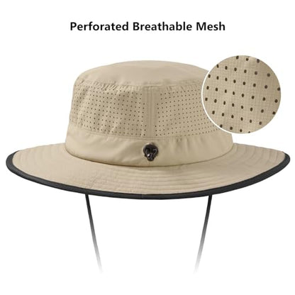 BASSDASH UPF 50+ Water-Resistant Fishing Bucket Hat with Laser Perforated Mesh Adjustable for Men Women Outdoor Hiking - color: Khaki