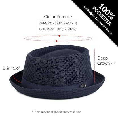 The Hat Depot Unisex Light Weight Classic Soft Cool Mesh Pork Pie hat - color: Grey, size: Small-Medium
