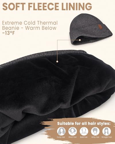 Fleece Lined Winter Beanie for Men Women Warm Windproof Beanies Hats Thick Knit Winter Hat for Cold Weather - color: Black+slate Gray