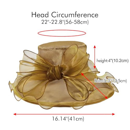 2026 Derby Hats for Women Ladies, Classy Organza Sun Hat, Church Tea Party Wedding Kentucky Fascinator Hat - color: B2967-gold