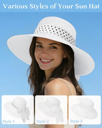 Sun Beach Straw Hats for Women, Summer Wide Brim Hat - color: Light Off-white, size: X-Large