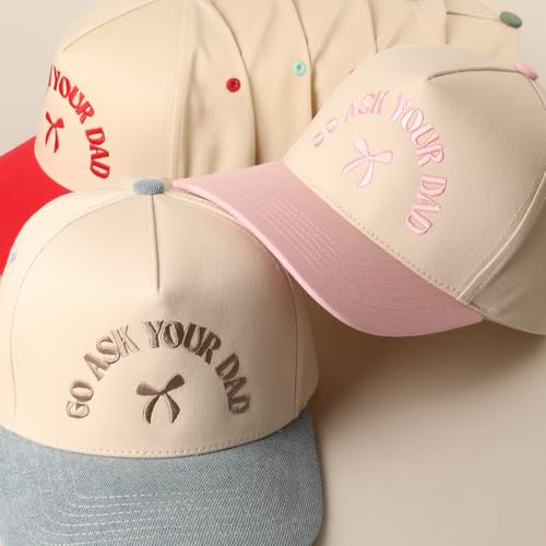 MIRMARU Two-Tone Vintage Canvas Trucker Hats for Men & Women, Adjustable Size Baseball Caps with Trendy Embroidered Design - color: Go Ask Your Dad, Black