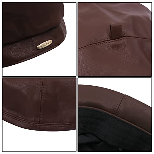 Women Classic PU Leather French Beret Beanie Hat Pumpkin Cap - color: Coffee 2#