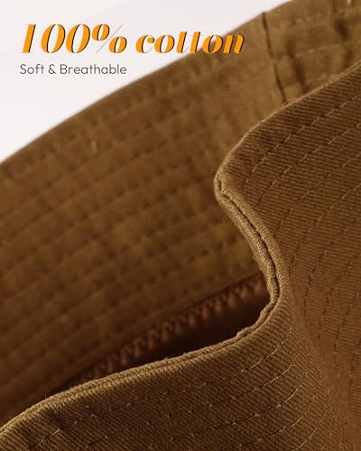 HONGTEYA Bucket Sun Hats for Woman Men Cotton Summer Beach Hat Golf Fishing - color: Camel, size: Medium