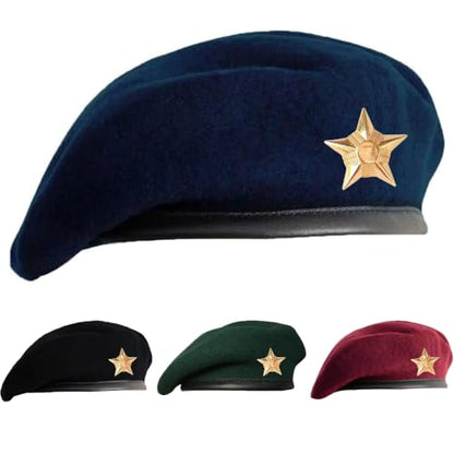 SILAK Traditional Army Style Cap with Metal Star Badge – Che Guevara Inspired, Woolen French Beret Hat for Men and Women - color: Blue