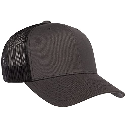 Yupoong Classic Mesh 6 Panel Retro Trucker Cap | Mid Profile Snapback - color: Charcoal/Black
