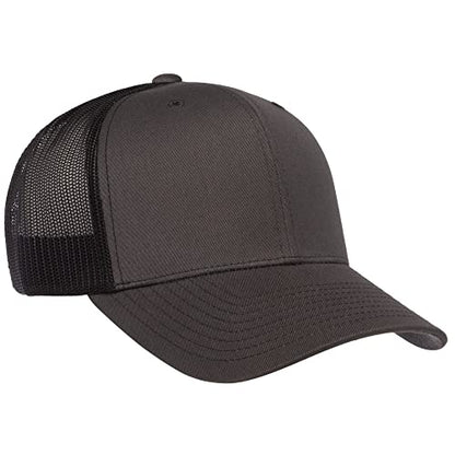 Yupoong Classic Mesh 6 Panel Retro Trucker Cap | Mid Profile Snapback - color: Charcoal/Black