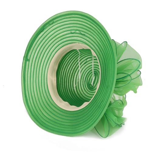 DRESHOW Lady Derby Dress Church Bowler Cloche Hat Bowknot Organza Bridal Cap for Wedding - color: 1 Pack: Green