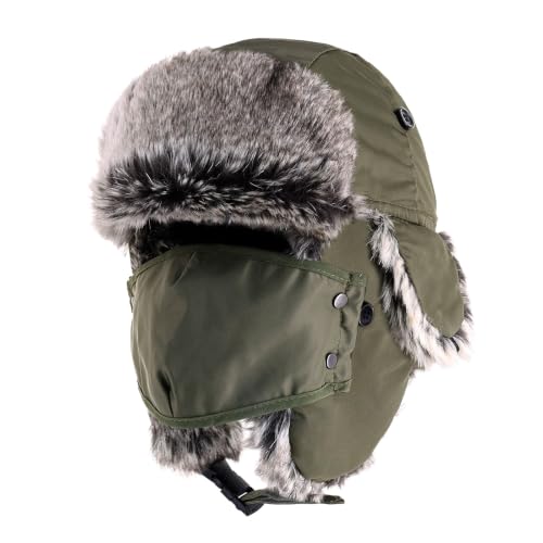 Waterproof Winter Trapper Ushanka Hat Ear Flap Chin Strap, Russian Style - color: Arctic (Army Green)