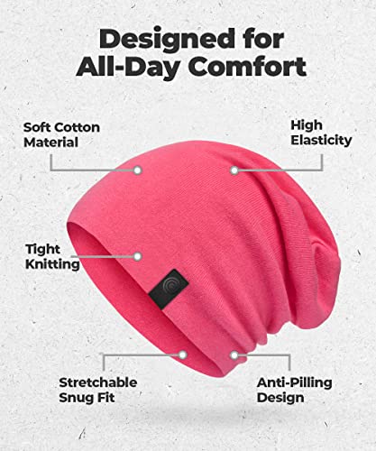 Warm Slouchy Beanie Hat - Deliciously Soft Daily Beanie in Fine Knit - color: Hot Pink