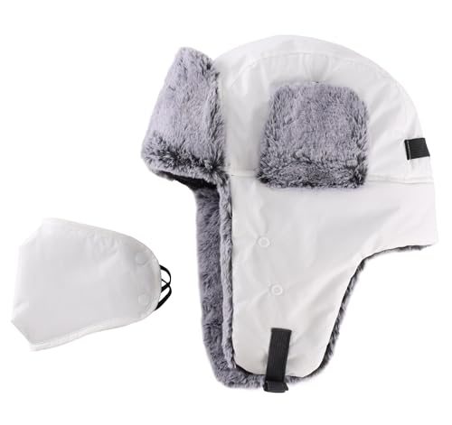 Connectyle Trapper Hat for Men Women Faux Fur Trooper Trapper Winter Hat with Ear Flaps Waterproof Ushanka Hunting Hats - color: White