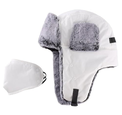 Connectyle Trapper Hat for Men Women Faux Fur Trooper Trapper Winter Hat with Ear Flaps Waterproof Ushanka Hunting Hats - color: White