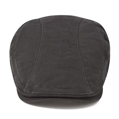 VOBOOM Men Cotton Newsboy Beret Hat Duckbill Buckle Cabbie Cap - color: Dark Grey