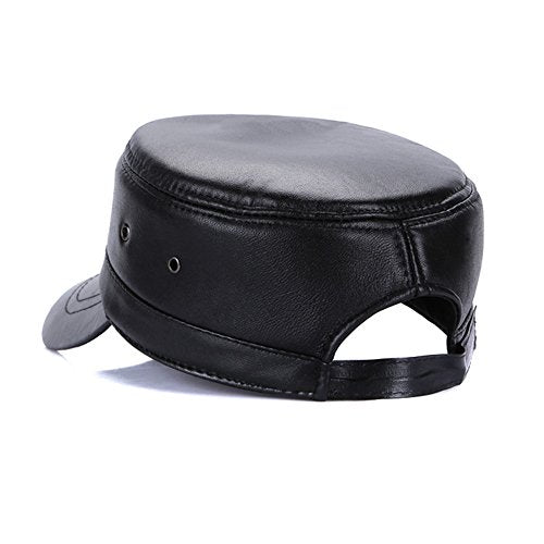 Vintage Solid Lambskin Leather Military Cadet Cap Army Hat
