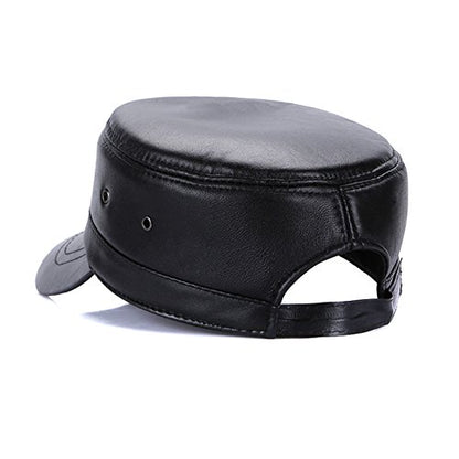 Vintage Solid Lambskin Leather Military Cadet Cap Army Hat