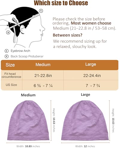 100% Cotton Thin Summer Slouchy Beanie Hat for Women Men Chemo Cap - color: 1pc Purple, size: Medium