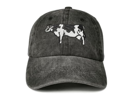 Embroidered Baseball Caps for Men and Women - color: Holstein Cow Farm (Washed Black)