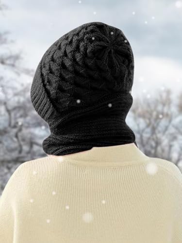 Sumolux Integrated Ear Protection Windproof Cap Scarf Elastic Knitting - color: Black