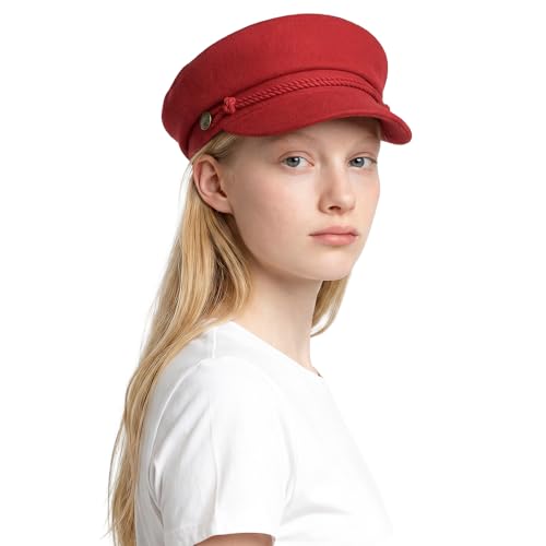 C.C Cotton Fisherman Cap for Women – Classic Fiddler Hat, Lightweight Breathable Cotton, Trendy Greek Fisherman Style - color: Wool Bland-red