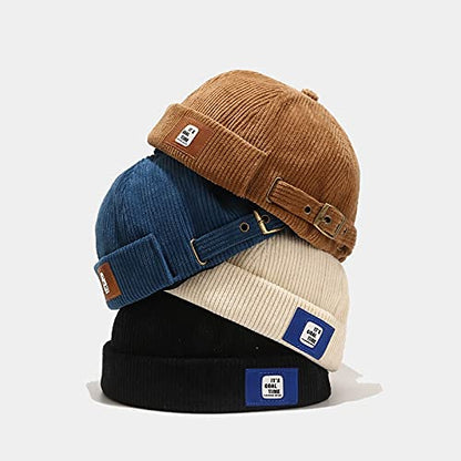Men Hats Docker Cap Hats Beanie Sailor Cap Worker Hat Rolled Cuff Retro Brimless Hat with Adjustable - color: Dzm92*grey