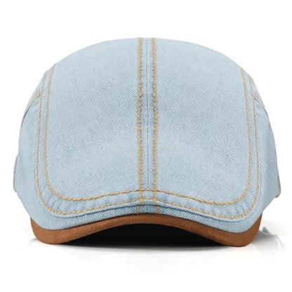 Mens Herringbone Tweed Newsboy Cap Flat Ivy Gatsby Hat Adjustable Cabbie Cap for Women - color: Denim Light Blue