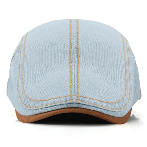 Mens Herringbone Tweed Newsboy Cap Flat Ivy Gatsby Hat Adjustable Cabbie Cap for Women - color: Denim Light Blue