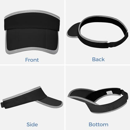 Foldable Sports Sun Visor Hat - Adjustable Running Golf Tennis Cap with Mesh&Reflective Design, Quick Drying for Men & Women - color: Black/Reflective