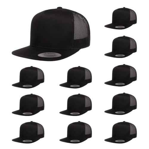 Yupoong 5-Panel YP Classic Trucker Cap | High Profile Flat Visor Snapback - color: Black