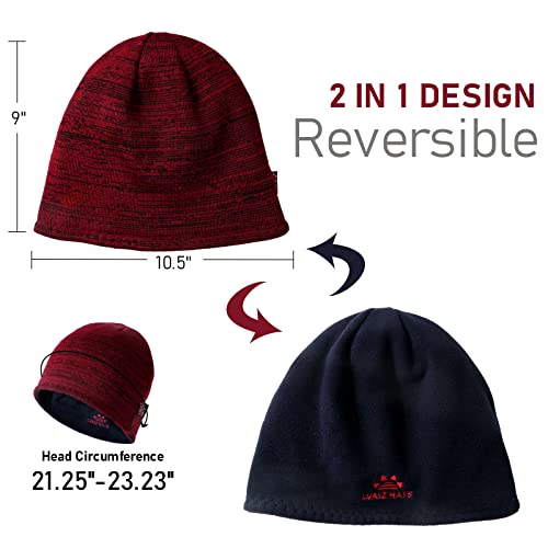Lvaiz Winter Fleece Lined Beanie Hat for Men Women Reversible Skull Cap - color: Red+deep Blue