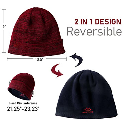 Lvaiz Winter Fleece Lined Beanie Hat for Men Women Reversible Skull Cap - color: Red+deep Blue