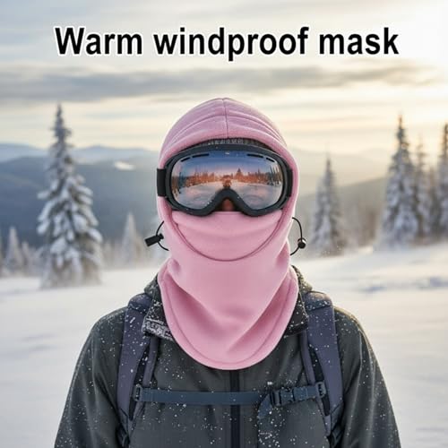 Frienda 2 Pcs Balaclava Ski Mask Windproof Warmer Fleece Adjustable Winter Mask Face Cover for Men Women - color: Pink,rose Red