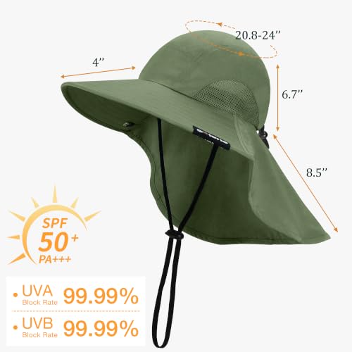 Solaris Small‑Head‑Fit Sun Hat with Neck Flap for Men & Women - color: #1 Green, size: One Size