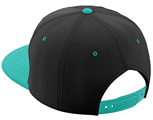 Daxton Classic Blank Snapback Flat Bill Visor Hat Cap One Size Adjustable Back - color: Black Aqua