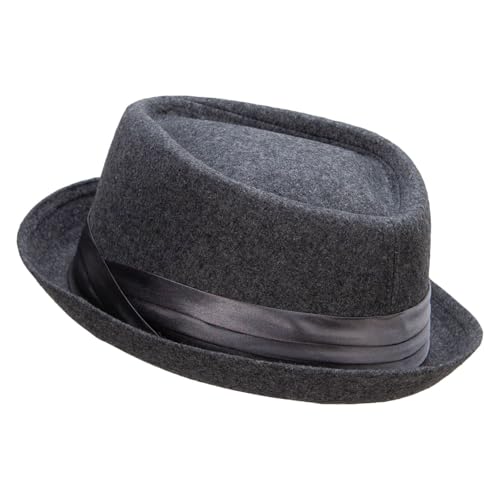Big Size Wool Upbrim Pork Pie Fedora - color: Charcoal, size: X-Large-XX-Large