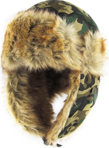 Wool Blend Aviator Trapper hat Trooper Ear Flaps Ushanka Eskimo Russian Warm Winter Cold… - color: Camouflage Classic Solid